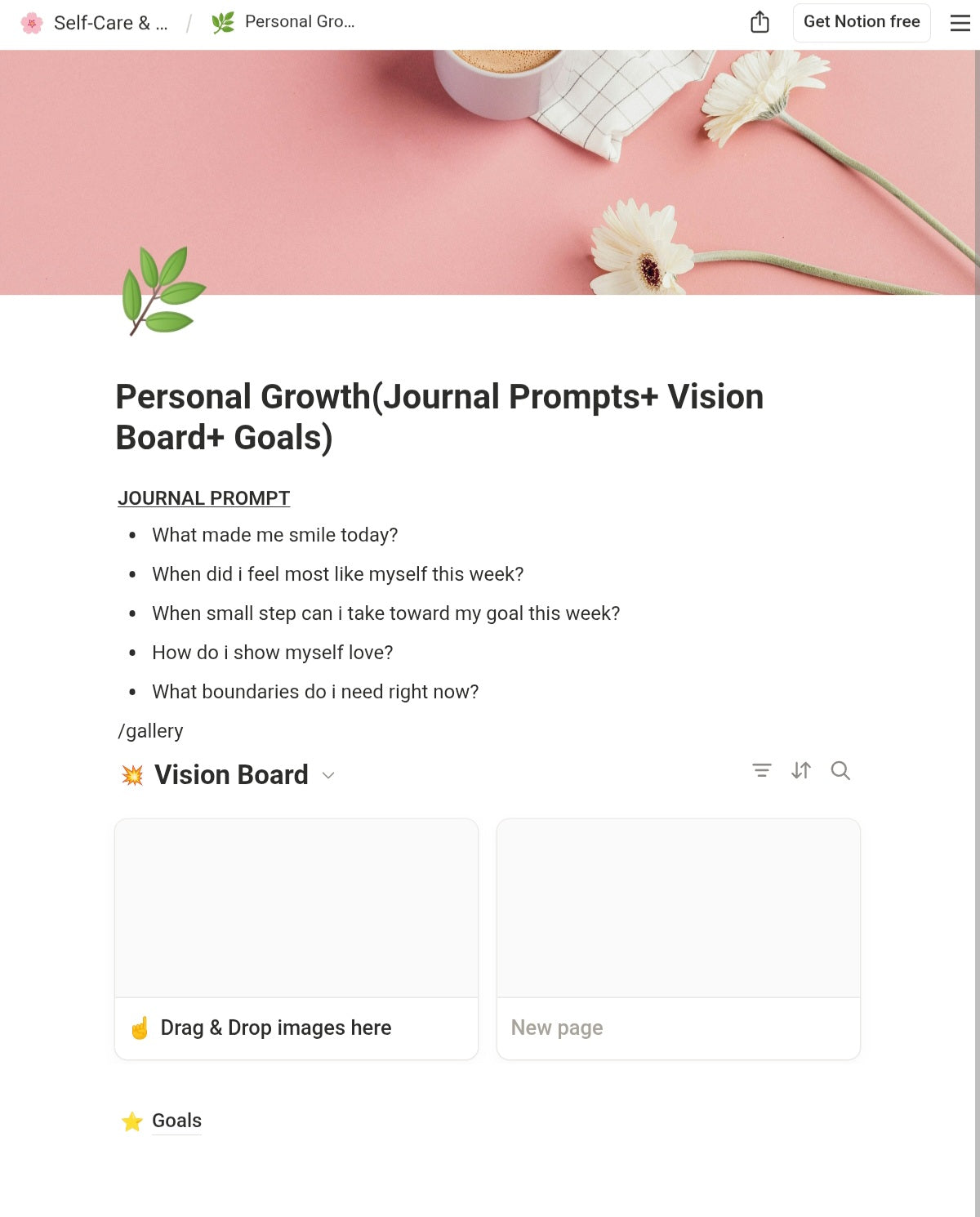 Self-Care & Wellness Notion Template - Daily, Weekly Planner, and Personal Growth Tracker