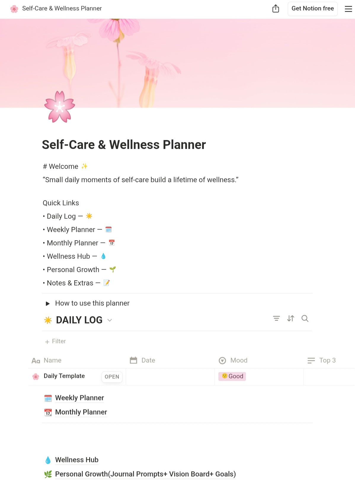 Self-Care & Wellness Notion Template - Daily, Weekly Planner, and Personal Growth Tracker